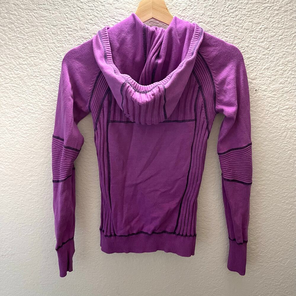 Athleta Pranayama Hoodie Purple Organic Cotton Full Zip Ribbed Jacket S Active - Picture 3 of 8